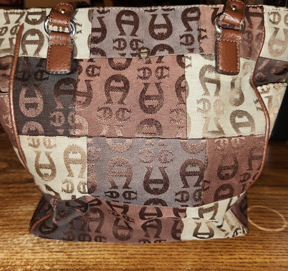 Vintage Etienne Aigner Brown and Tan Tote Bag